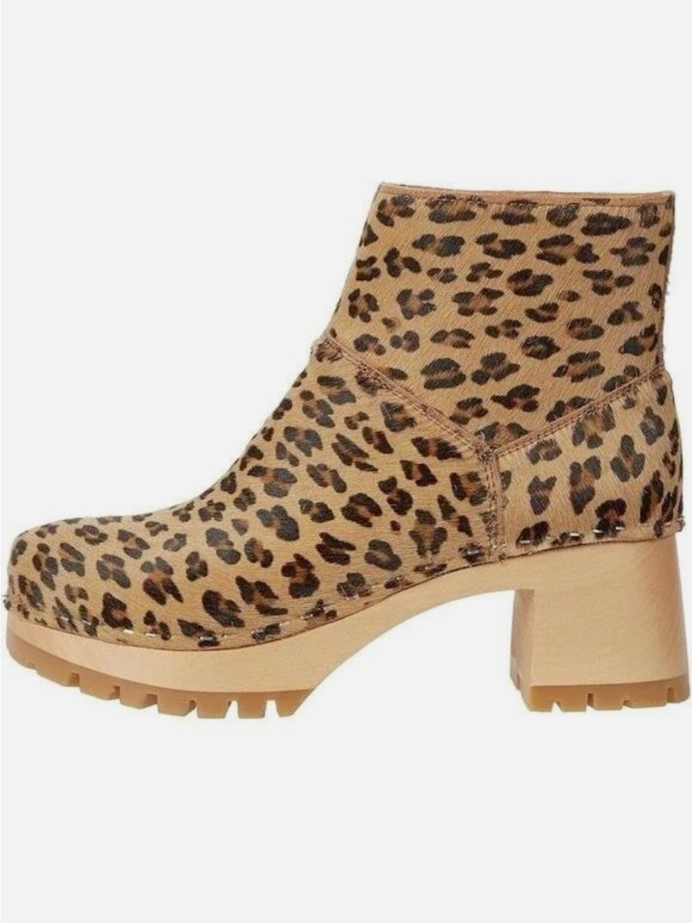 Swedish Hasbeen Leopard Animal Leather Wood Heel Clog Boot Hair/Hyde sz 38 7.5